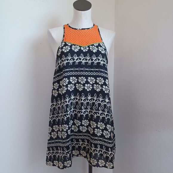 THML Dress Black Floral Orange Back Zip Halter Racer Back Style Womens Small - Picture 2 of 14